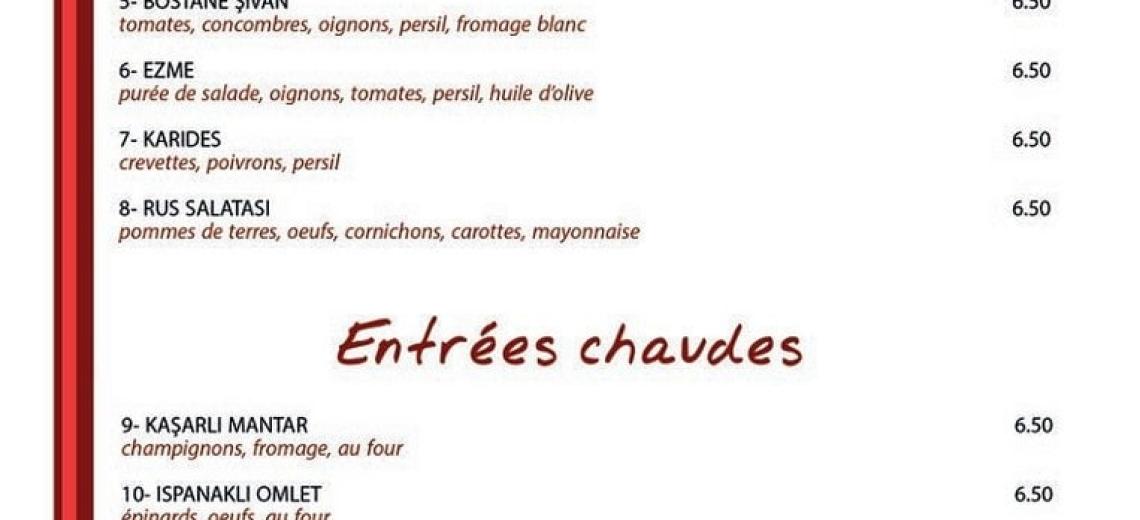 Menu Brasserie du Théâtre © Brasserie du Théâtre